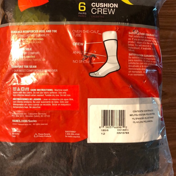 Hanes 6 pack socks black - Picture 3 of 3
